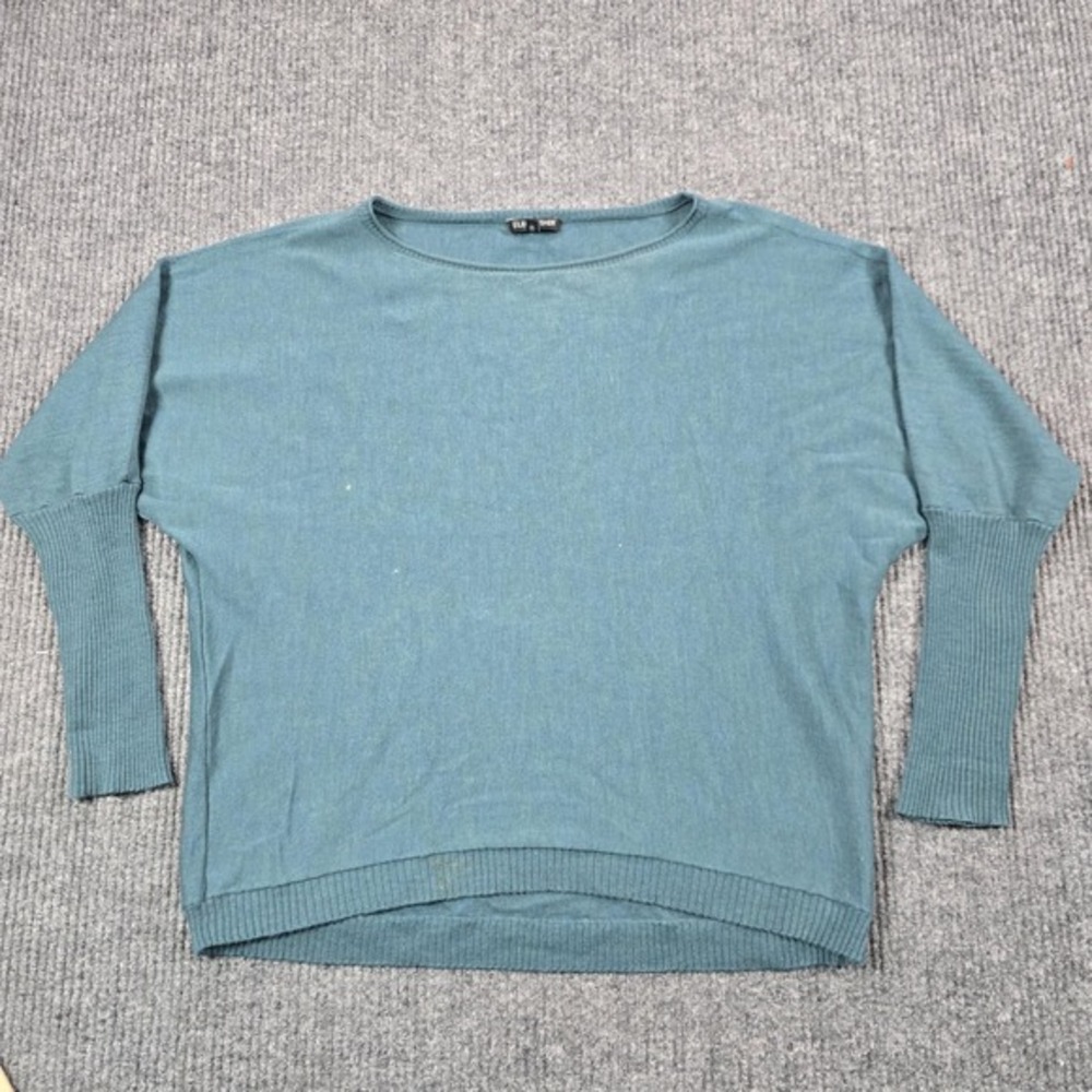 Eileen Fisher Sweater Pullover Womens Medium Green 100% Merino Wool Dolman - Picture 1 of 9
